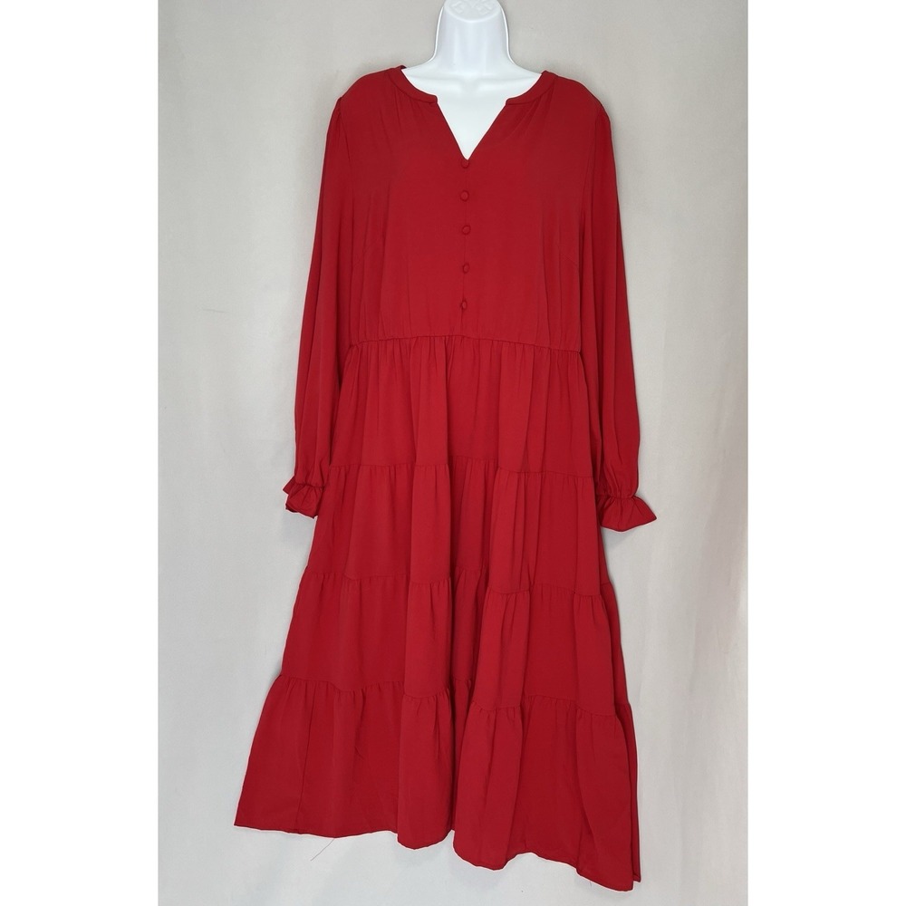 Pretty Garden Women's Maxi‎ Dress Red Long Sleeves Sz XXL Layered New